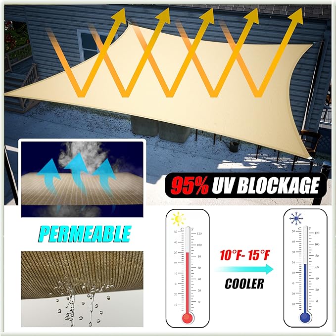 Amgo Custom Size 23' x 23' x 23' Brown Triangle Sun Shade Sail UPF50+ AGTAPRT12 - Image 5