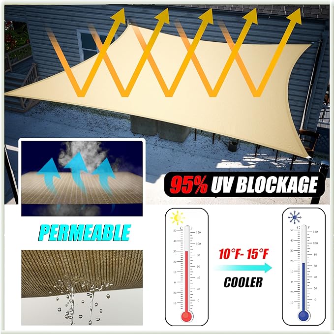 Amgo Custom Size 5' x 5' x 7.1' Beige Right Triangle Sun Shade Sail UPF50+ - Image 5