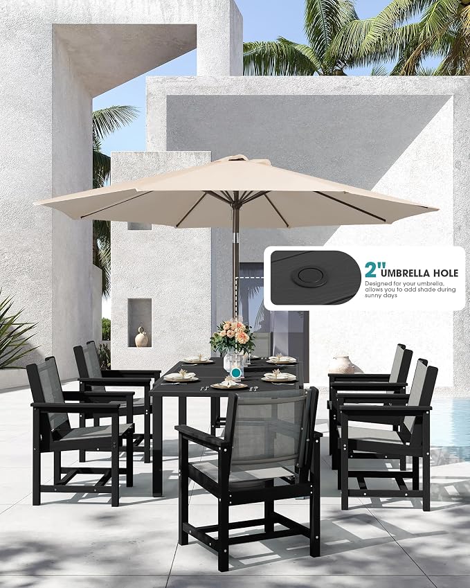 SERWALL 9-Piece Outdoor Dining Set, All Weather HDPE Patio Furniture Set - Image 3