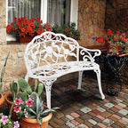 VINGLI 38.5" Patio Park Garden Outdoor Metal Rose Bench, 2-Person Cast Iron - Image 7