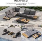 homary Outdoor Conversation Sets, 6 Piece Aluminum & Teak Patio Sectional Sofa - Image 2
