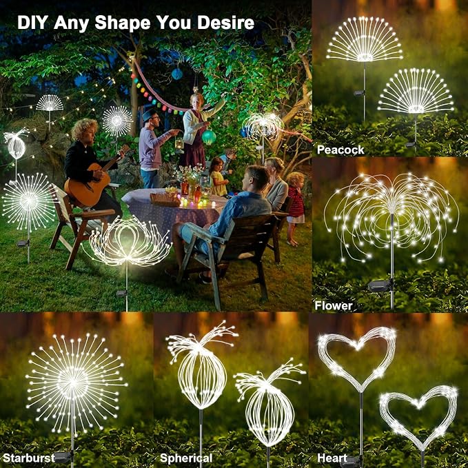 Solar Garden Lights Outdoor, 2 Pack 120 LED Twinkling Firework Lights Decorative - Image 4