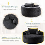 Oversized Round Chaise Longue Chair Indoor, Modern 55-inch Upholstered Chenille - Image 5