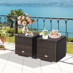 Tangkula 2 Pieces Patio Ottomans, Patiojoy Hand-Woven PE Rattan Side Table - Image 2