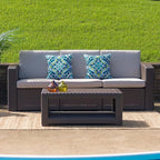 Flash Furniture Seneca Indoor/Outdoor Chocolate Brown Faux Rattan Coffee Table - Image 2
