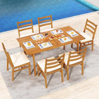 Tangkula 7 Pieces Patio Acacia Wood Dining Set, Outdoor Heavy Duty Rectangular - Image 2