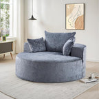 Oversized Round Chaise Longue Chair Indoor, Modern 55-inch Upholstered Chenille - Image 3