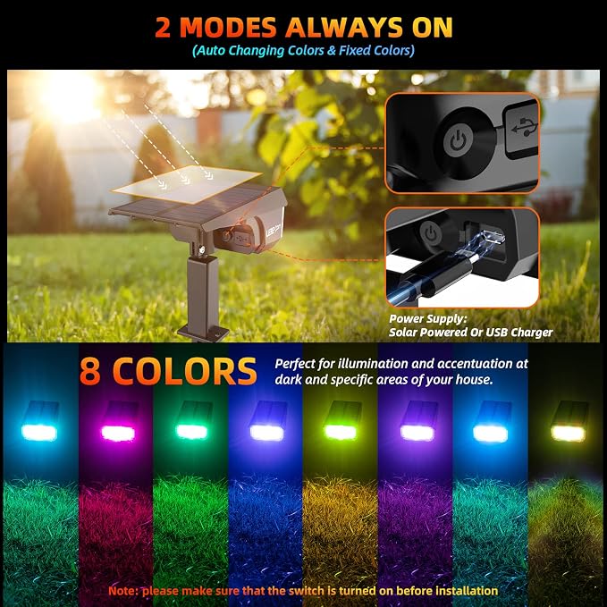 Solar Spotlights Outdoor, 40 LED s Color Changing RGB Waterproof Landscape - Image 4