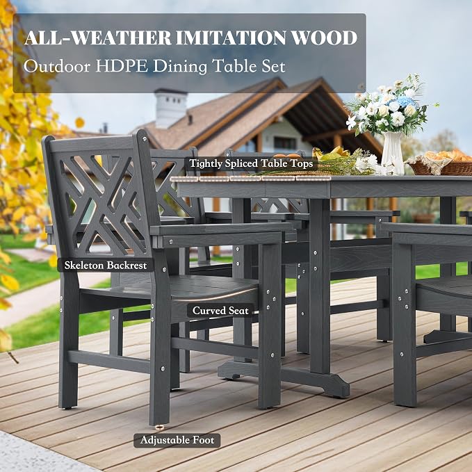 HDPE Dining Table Set for 8, 10-Piece Outdoor Table and Chairs Include 8 Dining - Image 2