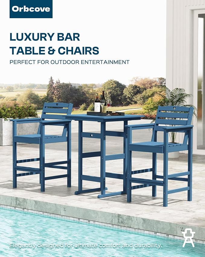 5-Piece Bar Height Outdoor Table and Chairs Set, HDPE Wood Grain Patio Bar - Image 7