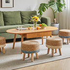 YMYNY Foot Stool Natural Seagrass Hand Weave, 12.6" Small Ottoman, Round - Image 8