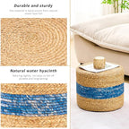 Handwoven Water Hyacinth Ottoman Pouf, Round Outdoor Footstool - Image 5