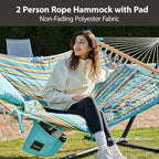 Outdoor Double Hammock with Hardwood Spreader Bars, Large Rope Hammock with - Image 2