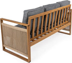 JONATHAN Y SFB1002B Gable 3-Seat Mid-Century Modern Roped Acacia Wood Outdoor - Image 10
