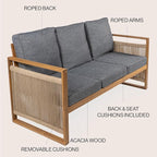 JONATHAN Y SFB1002B Gable 3-Seat Mid-Century Modern Roped Acacia Wood Outdoor - Image 4
