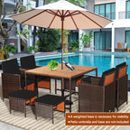 Tangkula 9 Pieces Acacia Wood Patio Dining Set, Space Saving Wicker Chairs and - Image 2