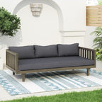 Merax Solid Acacia Wood Couch Chaise Lounge Chair Indoor, 3 Seater Daybed Sofa - Image 5