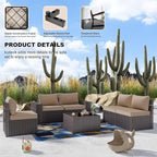 Kullavik 6PCS Outdoor Patio Furniture Set PE Wicker Rattan Sectional Sofa Patio - Image 2