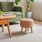 YMYNY Foot Stool Natural Seagrass Hand Weave, 12.6" Small Ottoman, Round - Image 4