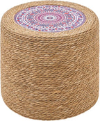 Wimarsbon Round Pouf Ottomans, Handwoven Natural Water Hyacinth Seagrass Pouffe by Wimarsbon