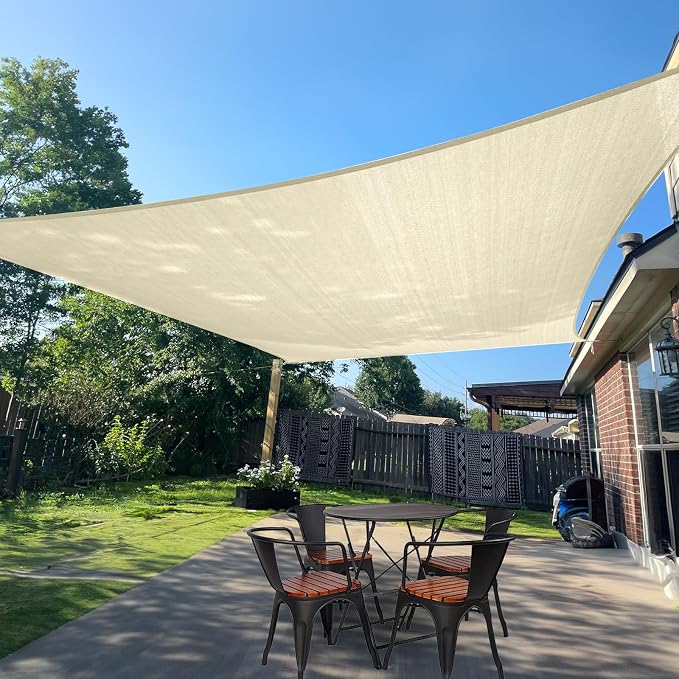 SUNLAX Sun Shade Sail SS-206 14' x 14' Butter Cream Rectangle Canopy Sail Shade by SUNLAX