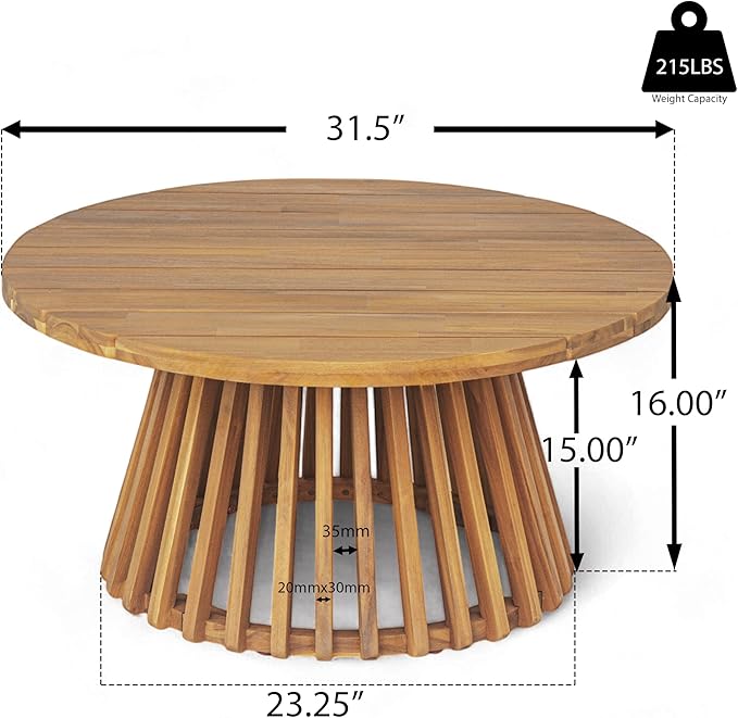 Merax Patio Outdoor Acacia Wood Round Coffee Table - Image 2