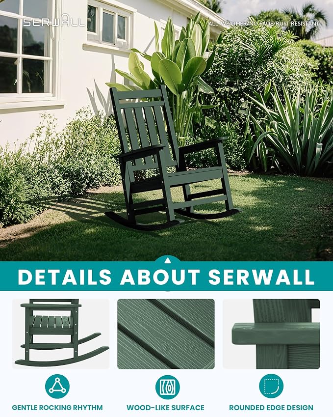 SERWALL HDPE Outdoor Rocking Chair Set of 8, Patio Rocking Chairs - Image 5
