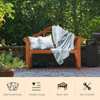 COSTWAY Folding Wooden Bench Outdoor, Crown-Like High Backrest, Patio - Image 5