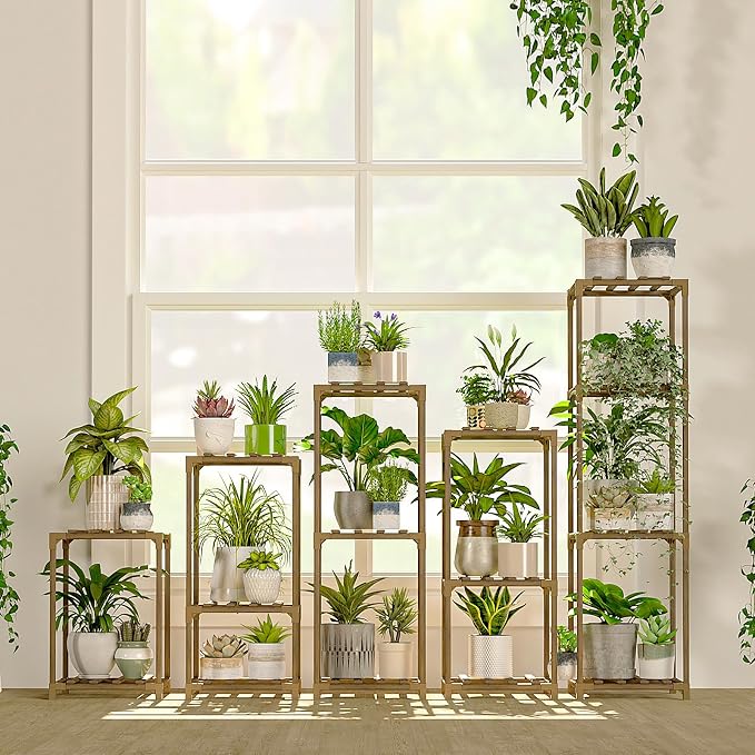 Bamworld 5 Sets Plant Stands Indoor Outdoor Combo Plant Shelves Wooden Plant by Bamworld