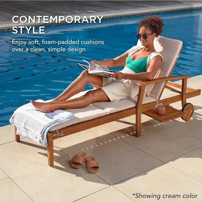 Best Choice Products 79x26in Acacia Wood Chaise Lounge Chair Recliner, Outdoor - Image 3