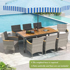 Tangkula 9 Pieces Patio PE Wicker Dining Set, Outdoor Acacia Wood Table and - Image 3