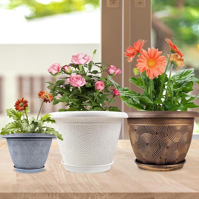 Plastic Flower Pots Planters For Indoor Plants, 4 Pack 14 Inch White Plant Pots - Image 2