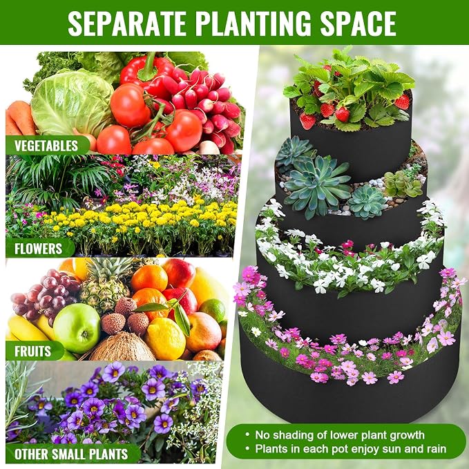 8 Pcs Plant Grow Bags 4 Tiered Strawberry Planter Tower Fabric Raised Garden - Image 6