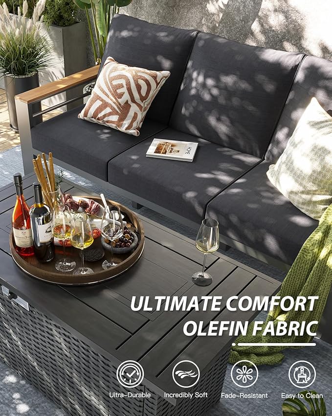Aoxun Aluminum Outdoor Patio Furniture Set, 5-Piece Outdoor Sectional - Image 4