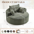 Oversized Round Chaise Longue Chair Indoor, Modern 55-inch Upholstered Corduroy - Image 2