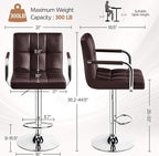 Yaheetech Bar Stools Set of 2, Adjustable PU Leather Swivel Barstools, Modern - Image 3