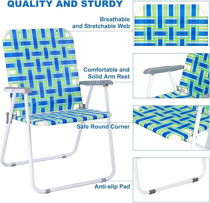 VINGLI Oversize Patio Lawn Webbed Folding Chairs Set of 2, Outdoor Beach Chair - Image 5