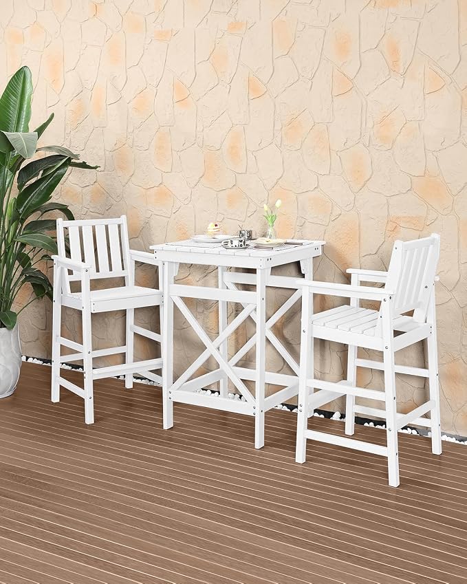3-Piece Adirondack Chairs and Table Set, HDPE Patio Bar Sets, All Weather - Image 2