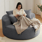 Oversized Round Chair Lounge Chaise Indoor, Upholstered Corduroy Deep Seat - Image 3