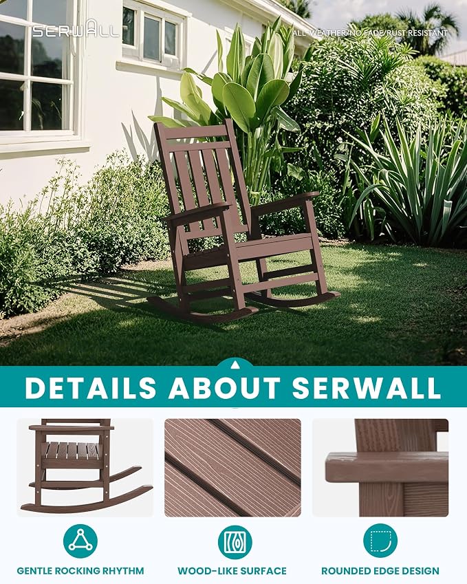 SERWALL HDPE Outdoor Rocking Chair Set of 8, Patio Rocking Chairs - Image 4
