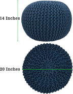 COTTON CRAFT - Hand Knitted Cable Style Dori Pouf - Blue - Floor Ottoman - - Image 3