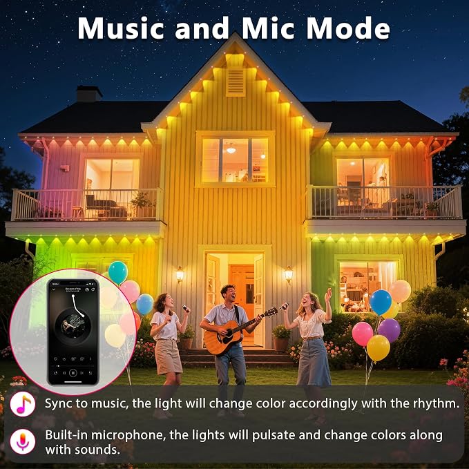 200FT Permanent Outdoor RGB Lights, IP67 Waterproof Smart Eave Lighting - Image 6