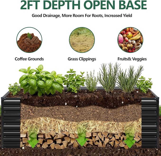 Vengarus 6x3x2FT Galvanized Raised Garden Bed Kit, Deep Root Planter Box - Image 4