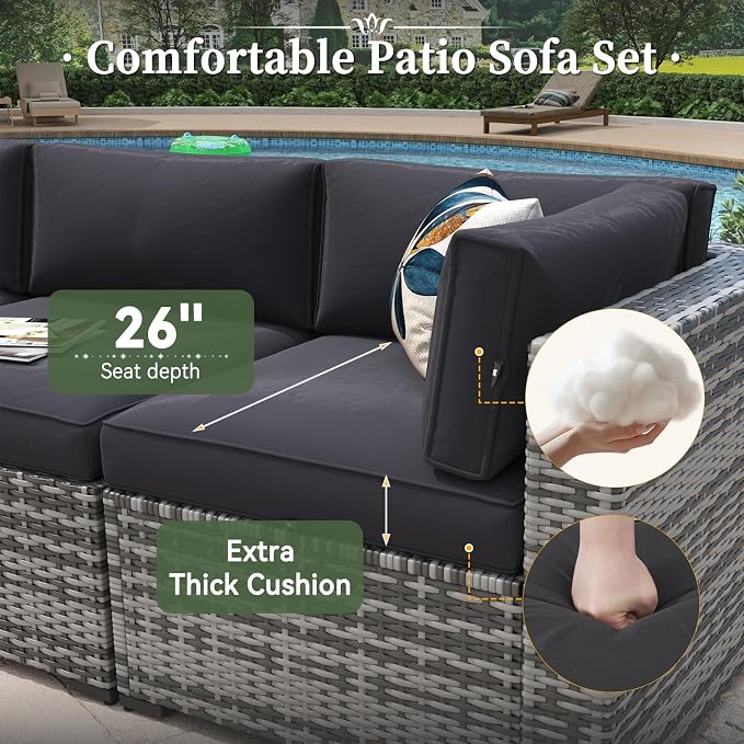Aoxun 7 Piece Patio Furniture Set Wicker Rattan Patio Conversation Set Outdoor - Image 4