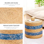 Handwoven Ottoman Pouf, Natural Water Hyacinth Footstool, Round Braided Outdoor - Image 5