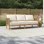 Merax 76.5" Outdoor Acacia Wood Wicker 3 Seater Sofa, Patio Furniture Couch - Image 4