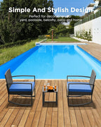 3 Piece Patio Bistro Set Patio Furniture Set Outdoor Wicker Rocking Furniture - Image 8