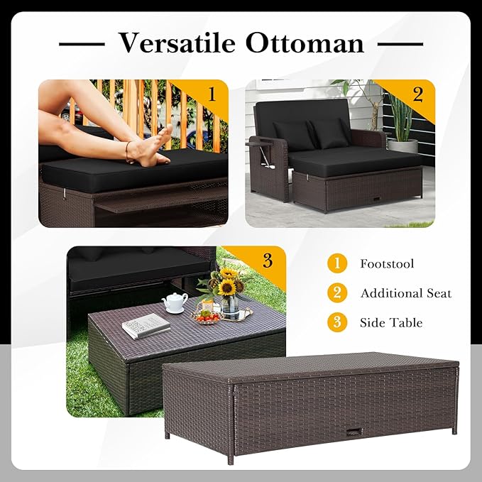 HAPPYGRILL Patio Rattan Wicker Daybed - Image 3