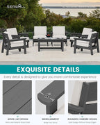 SERWALL HDPE Outdoor Furniture Set, 7 Piece All Weather Wood-Like Outdoor Sofa - Image 4