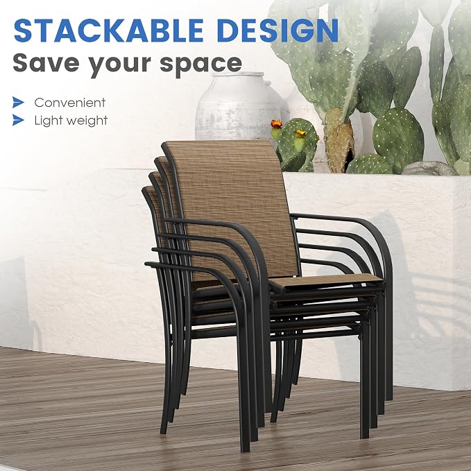 VICLLAX Patio Table and Chair Set of 6, All Weather Metal Round Outdoor Dining - Image 3